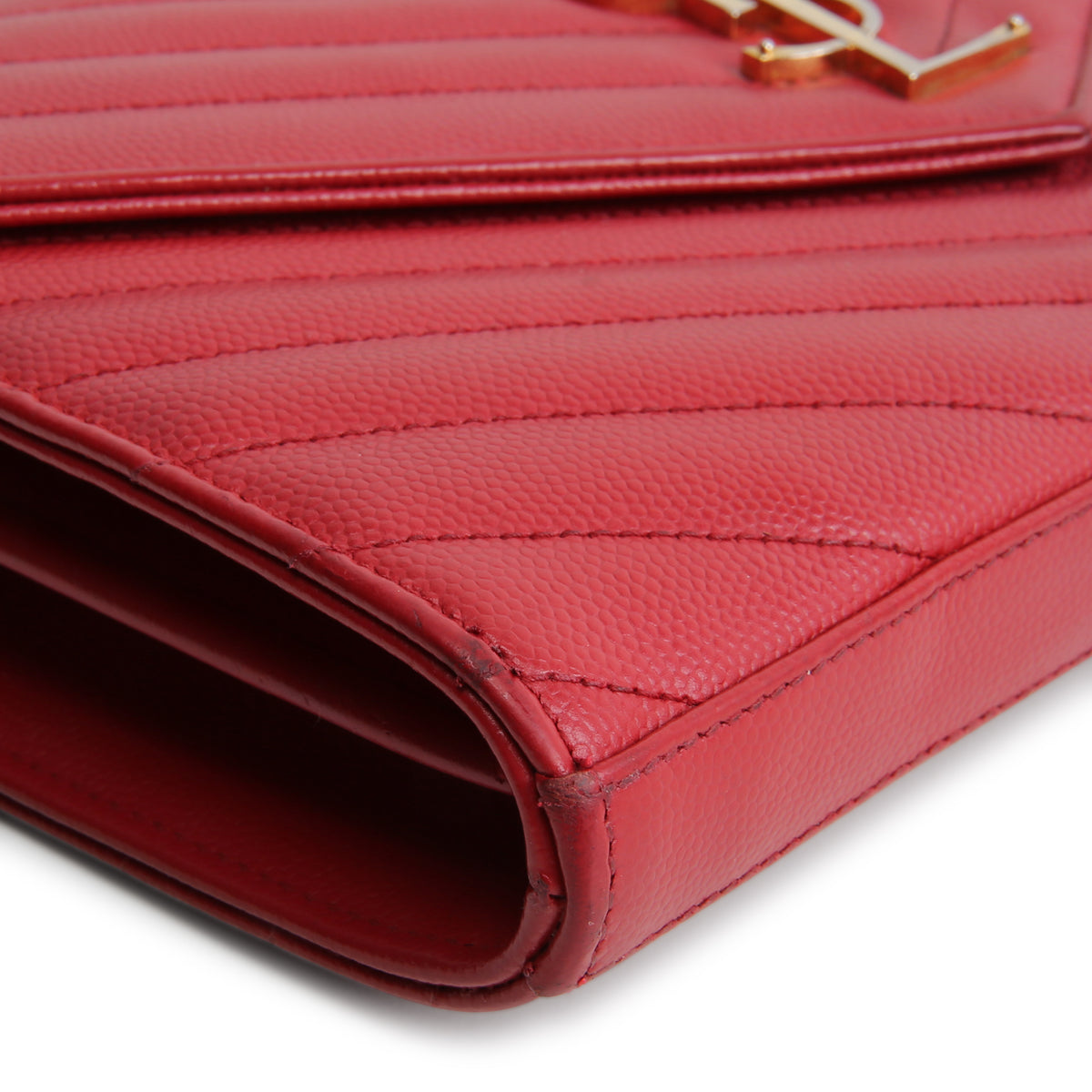 SAINT LAURENT Cassandre Envelope Chain Wallet - Deeply Red/Gold