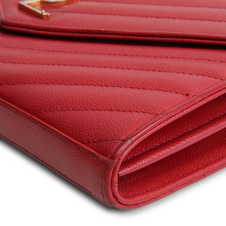 SAINT LAURENT Cassandre Envelope Chain Wallet - Deeply Red/Gold