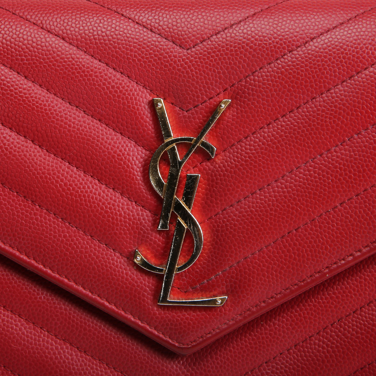 SAINT LAURENT Cassandre Envelope Chain Wallet - Deeply Red/Gold