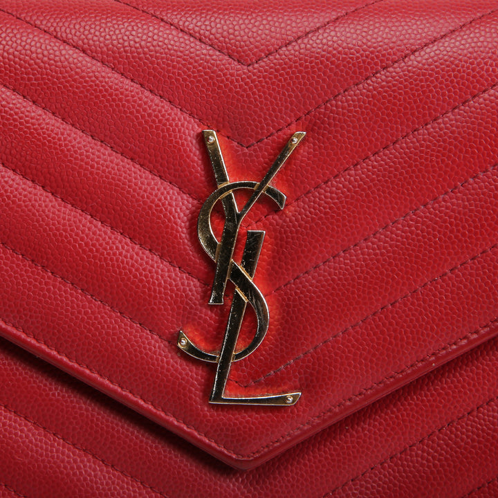 SAINT LAURENT Cassandre Envelope Chain Wallet - Deeply Red/Gold