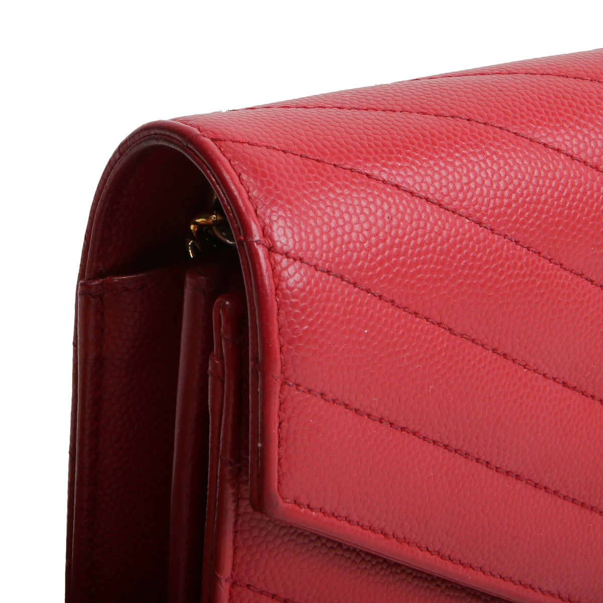 SAINT LAURENT Cassandre Envelope Chain Wallet - Deeply Red/Gold