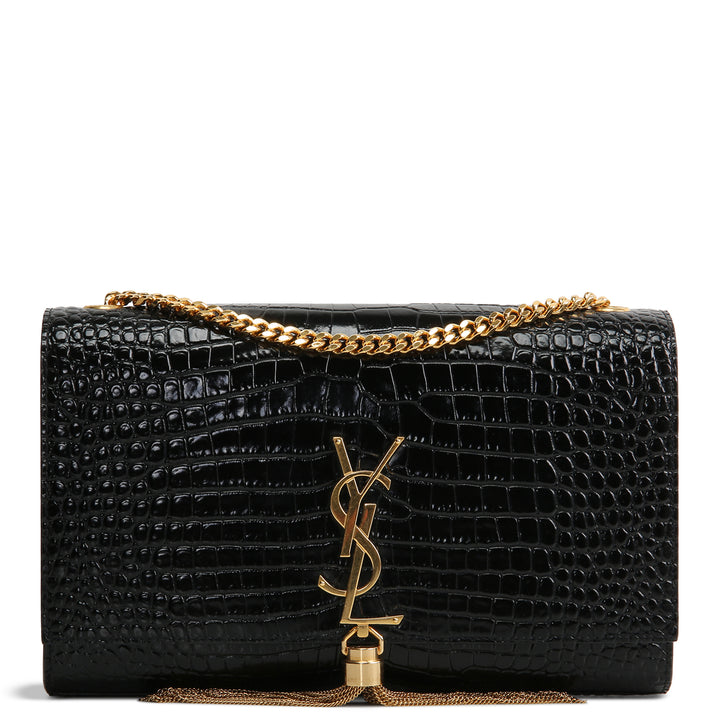 SAINT LAURENT Croc Embossed Leather Kate Tassel Bag