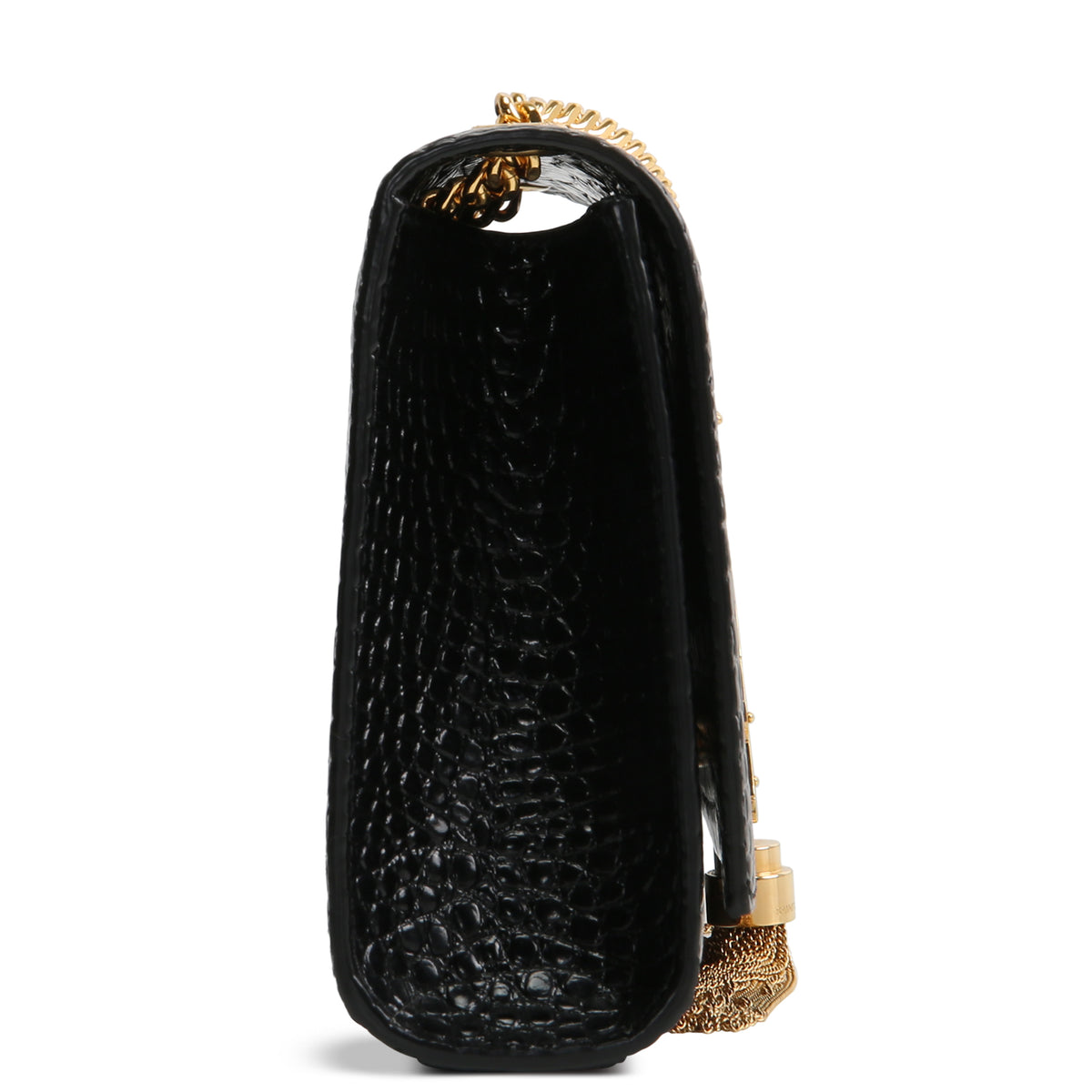 SAINT LAURENT Croc Embossed Leather Kate Tassel Bag