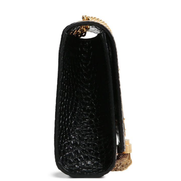 SAINT LAURENT Croc Embossed Leather Kate Tassel Bag
