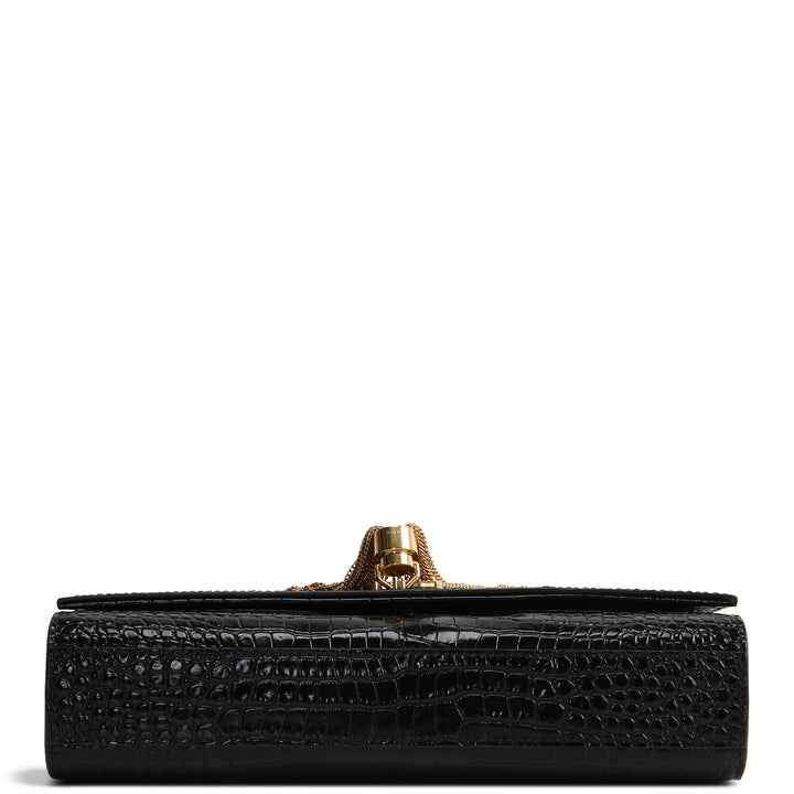 SAINT LAURENT Croc Embossed Leather Kate Tassel Bag