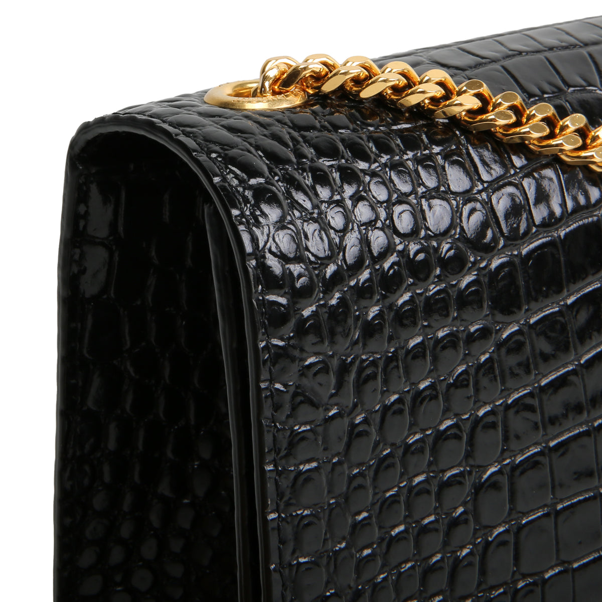 SAINT LAURENT Croc Embossed Leather Kate Tassel Bag