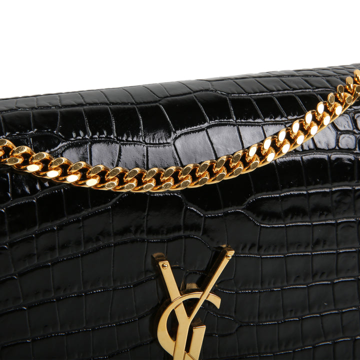 SAINT LAURENT Croc Embossed Leather Kate Tassel Bag