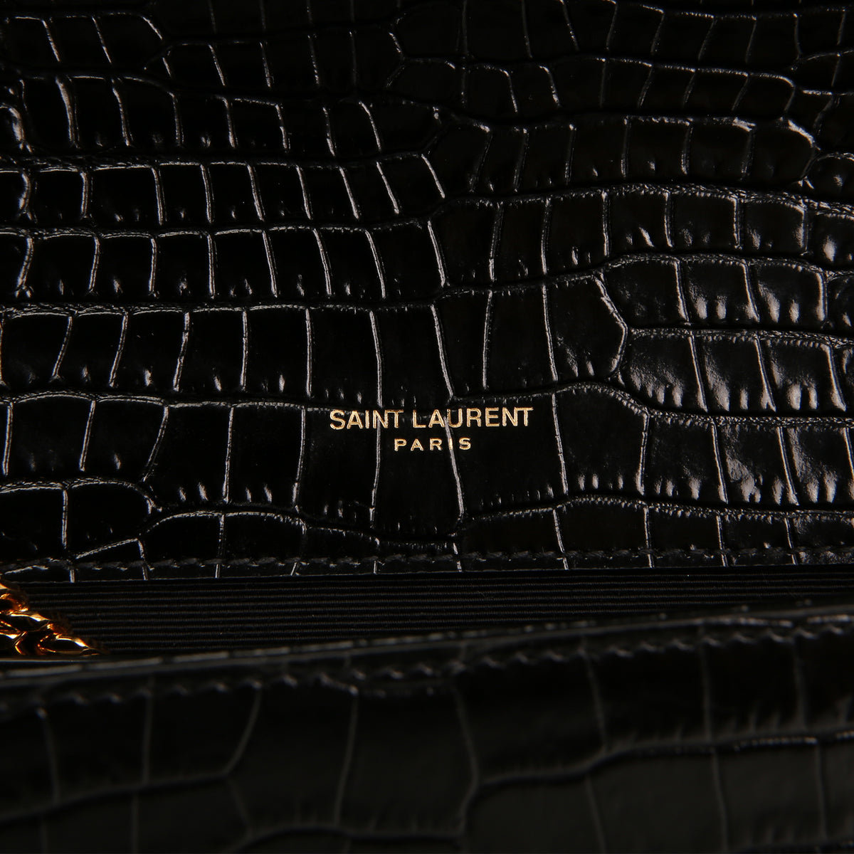 SAINT LAURENT Croc Embossed Leather Kate Tassel Bag