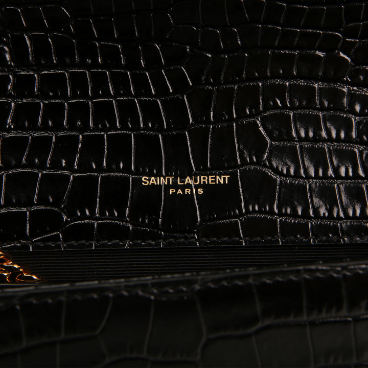 SAINT LAURENT Croc Embossed Leather Kate Tassel Bag