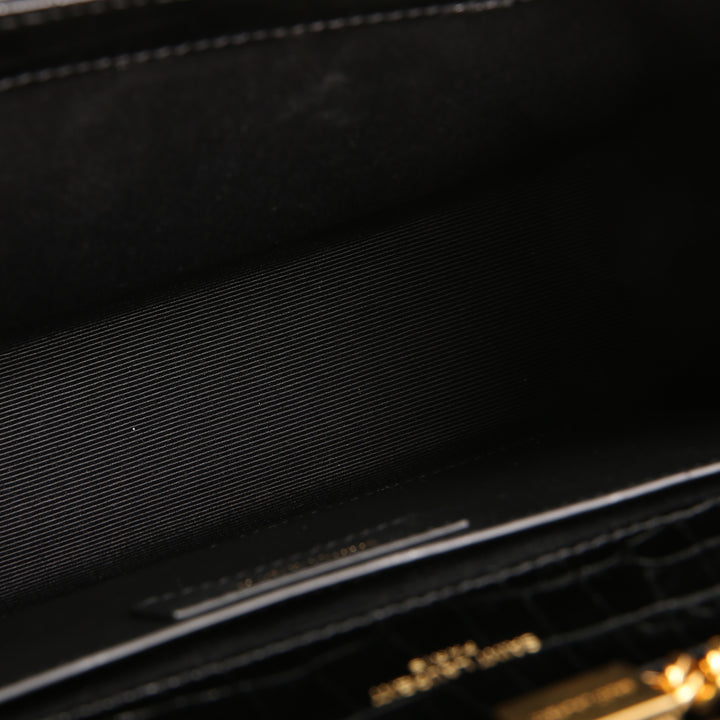 SAINT LAURENT Croc Embossed Leather Kate Tassel Bag