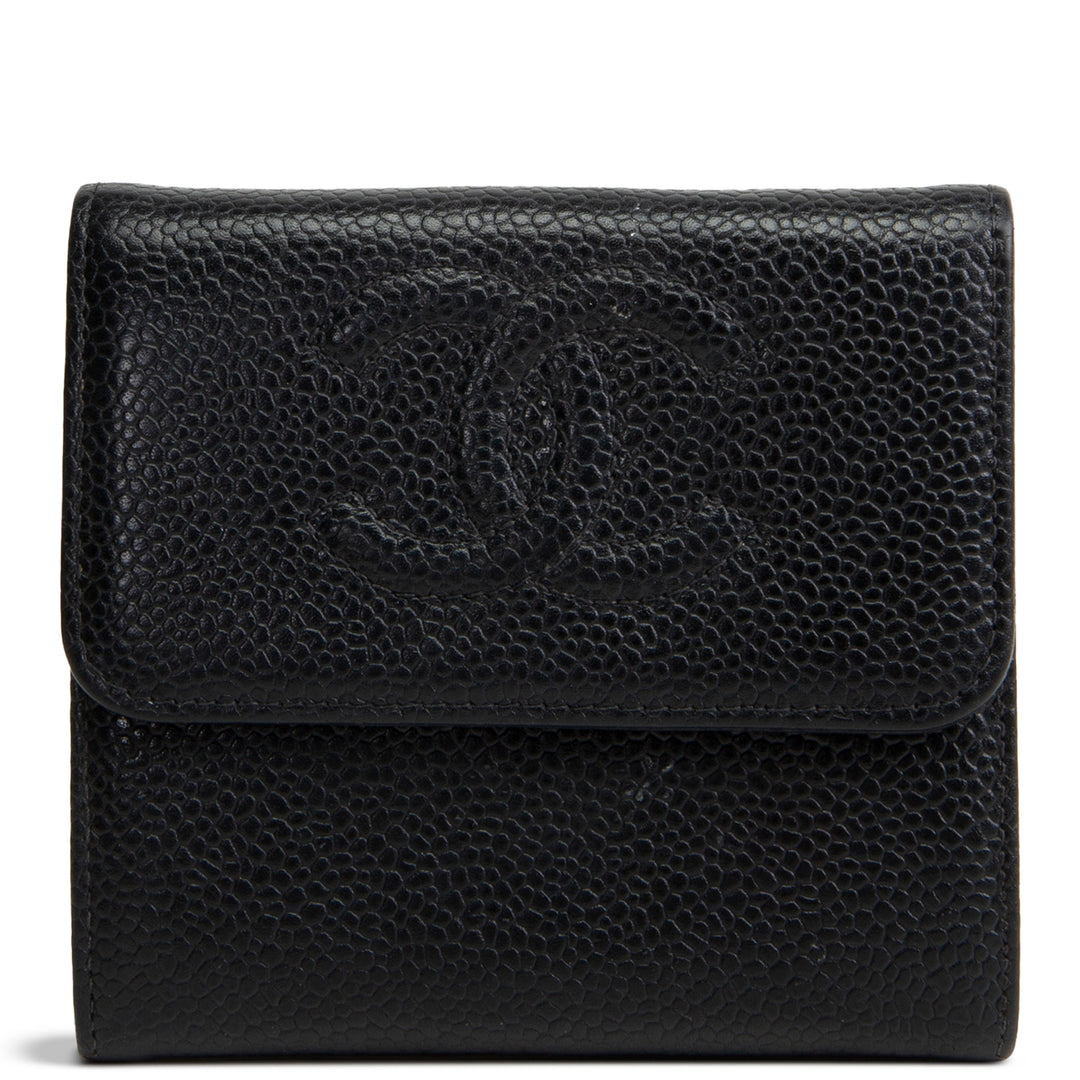 CHANEL Vintage Caviar Timeless CC Compact Wallet - Black