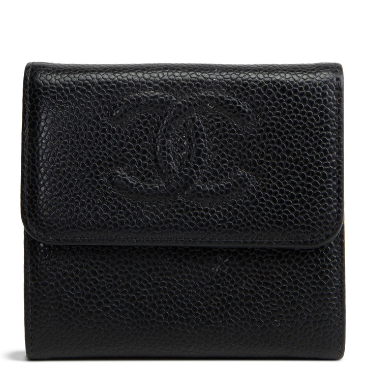 CHANEL Vintage Caviar Timeless CC Compact Wallet - Black