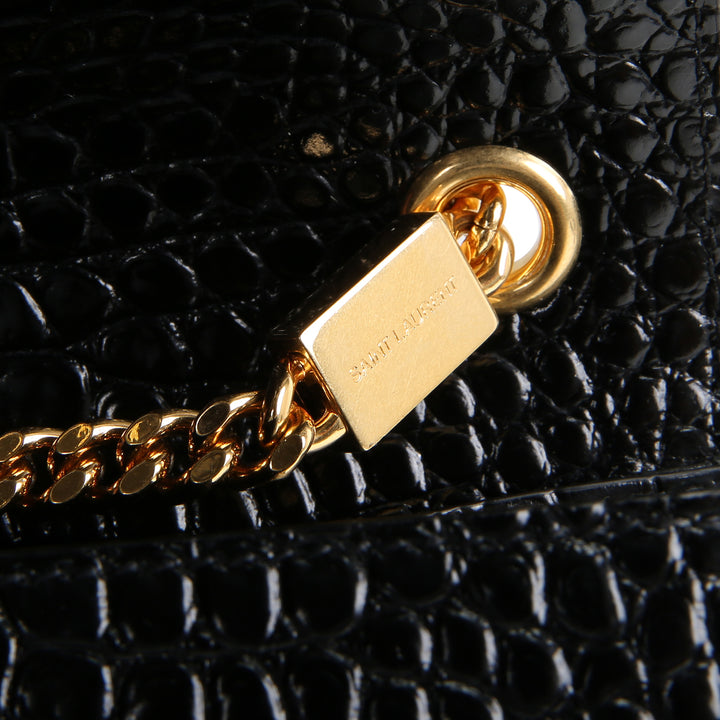 SAINT LAURENT Croc Embossed Leather Kate Tassel Bag
