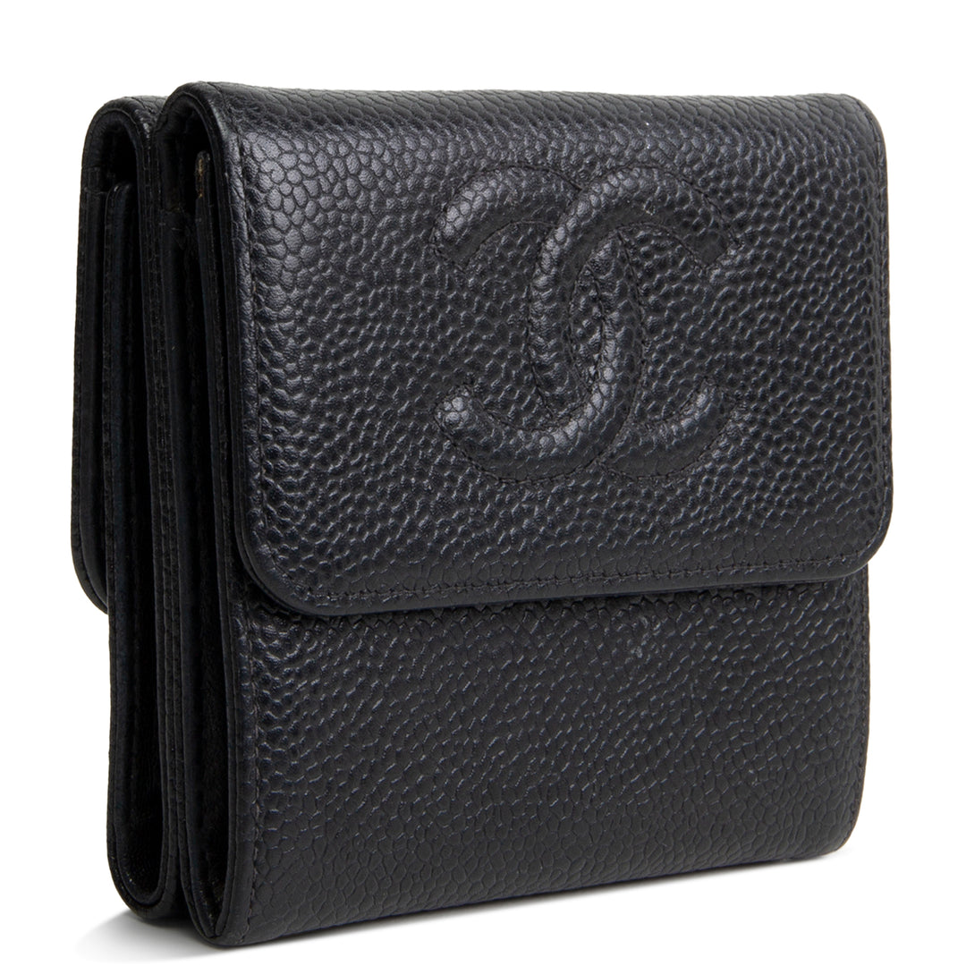 CHANEL Vintage Caviar Timeless CC Compact Wallet - Black