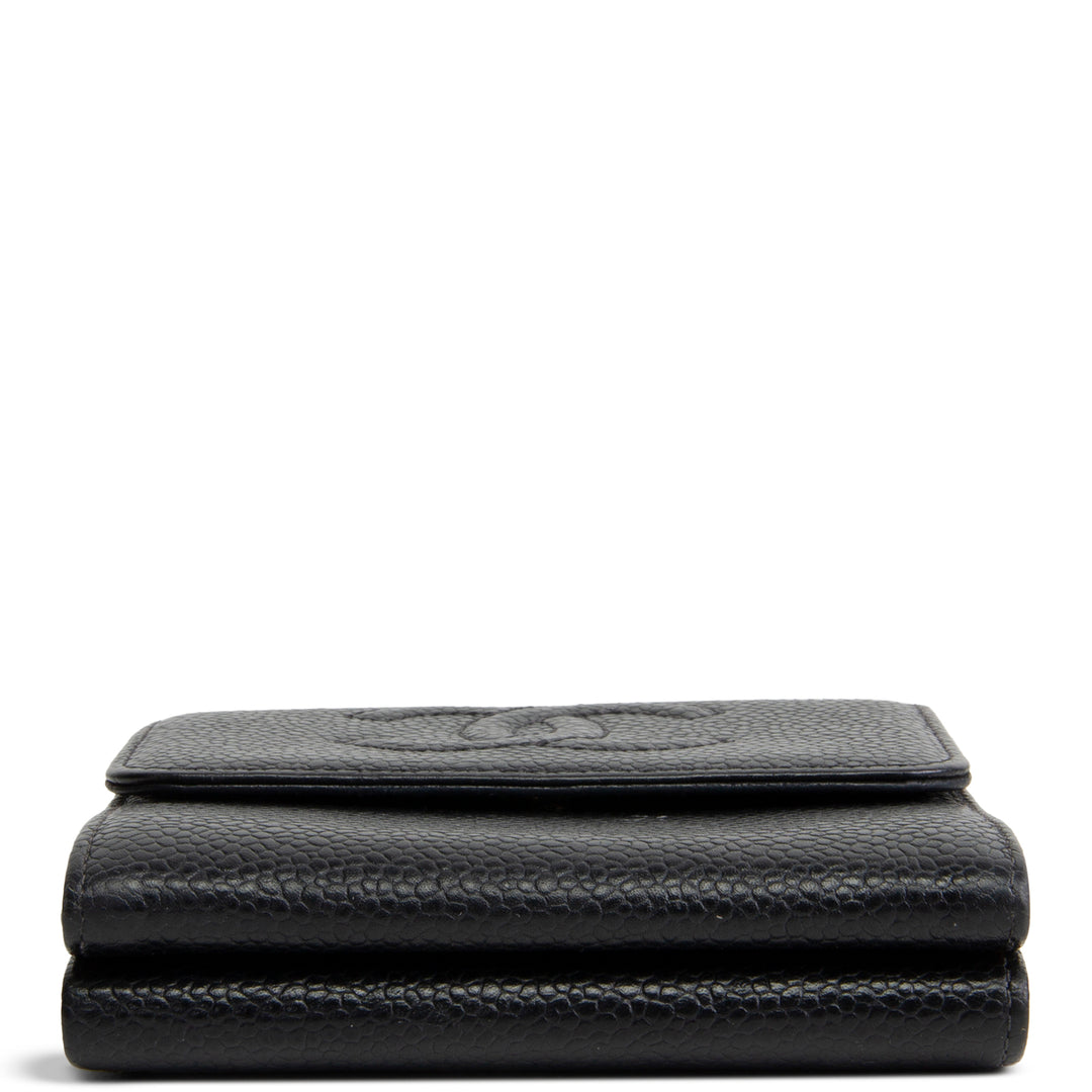 CHANEL Vintage Caviar Timeless CC Compact Wallet - Black