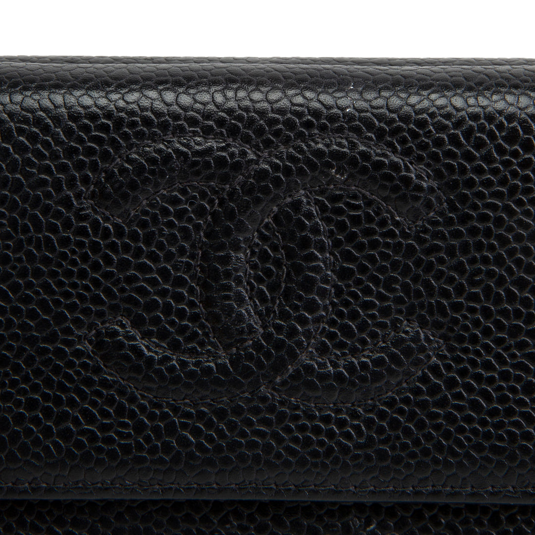 CHANEL Vintage Caviar Timeless CC Compact Wallet - Black