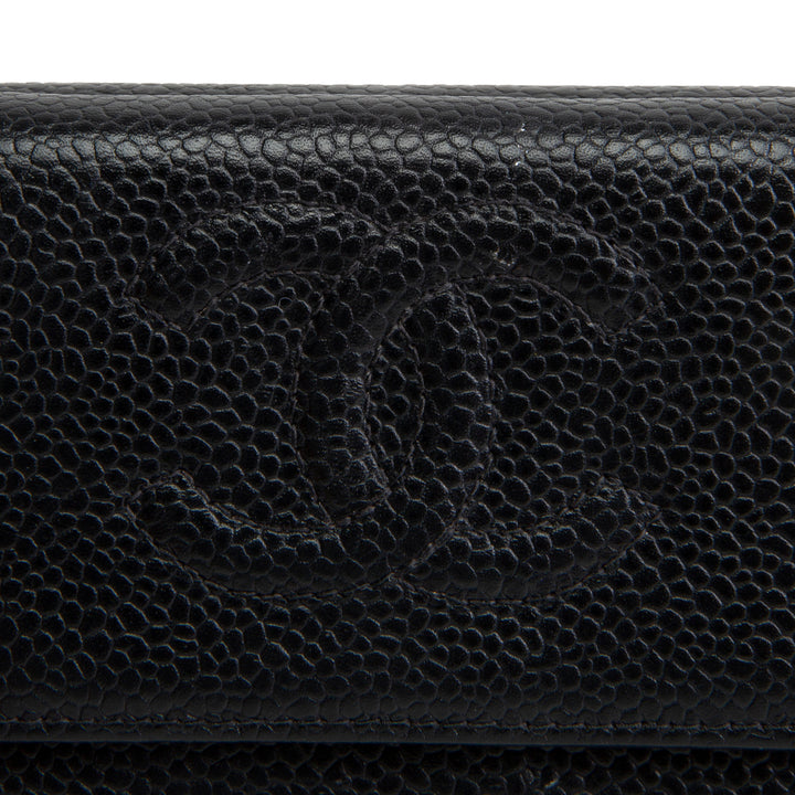 CHANEL Vintage Caviar Timeless CC Compact Wallet - Black
