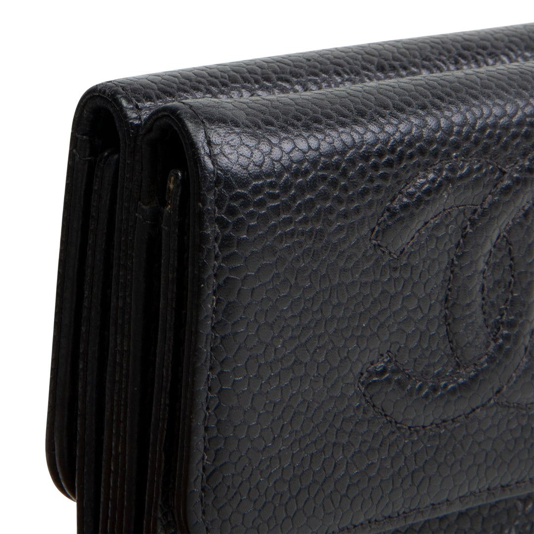 CHANEL Vintage Caviar Timeless CC Compact Wallet - Black