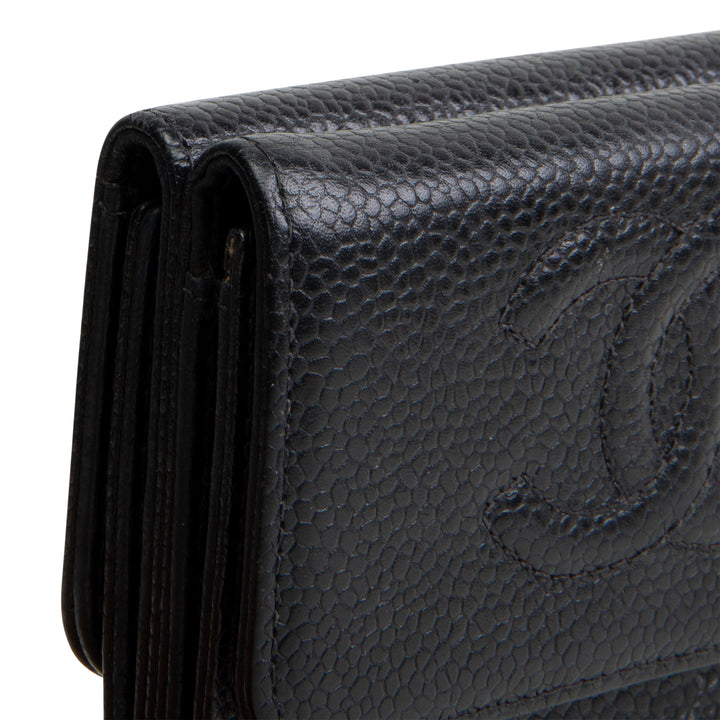 CHANEL Vintage Caviar Timeless CC Compact Wallet - Black