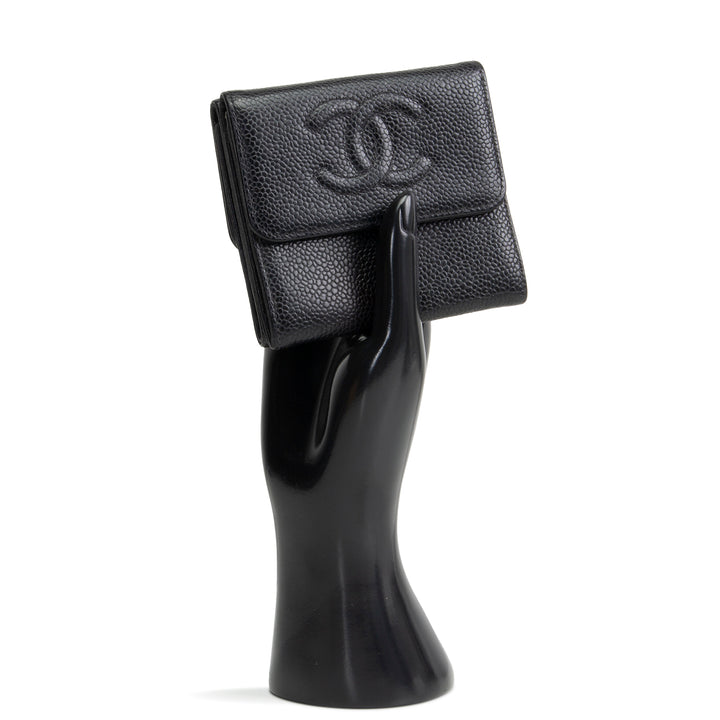 CHANEL Vintage Caviar Timeless CC Compact Wallet - Black
