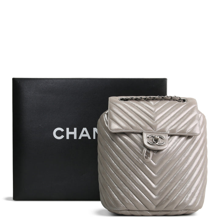 CHANEL Chevron Urban Spirit Backpack - Metallic Silver OUTLET FINAL SALE