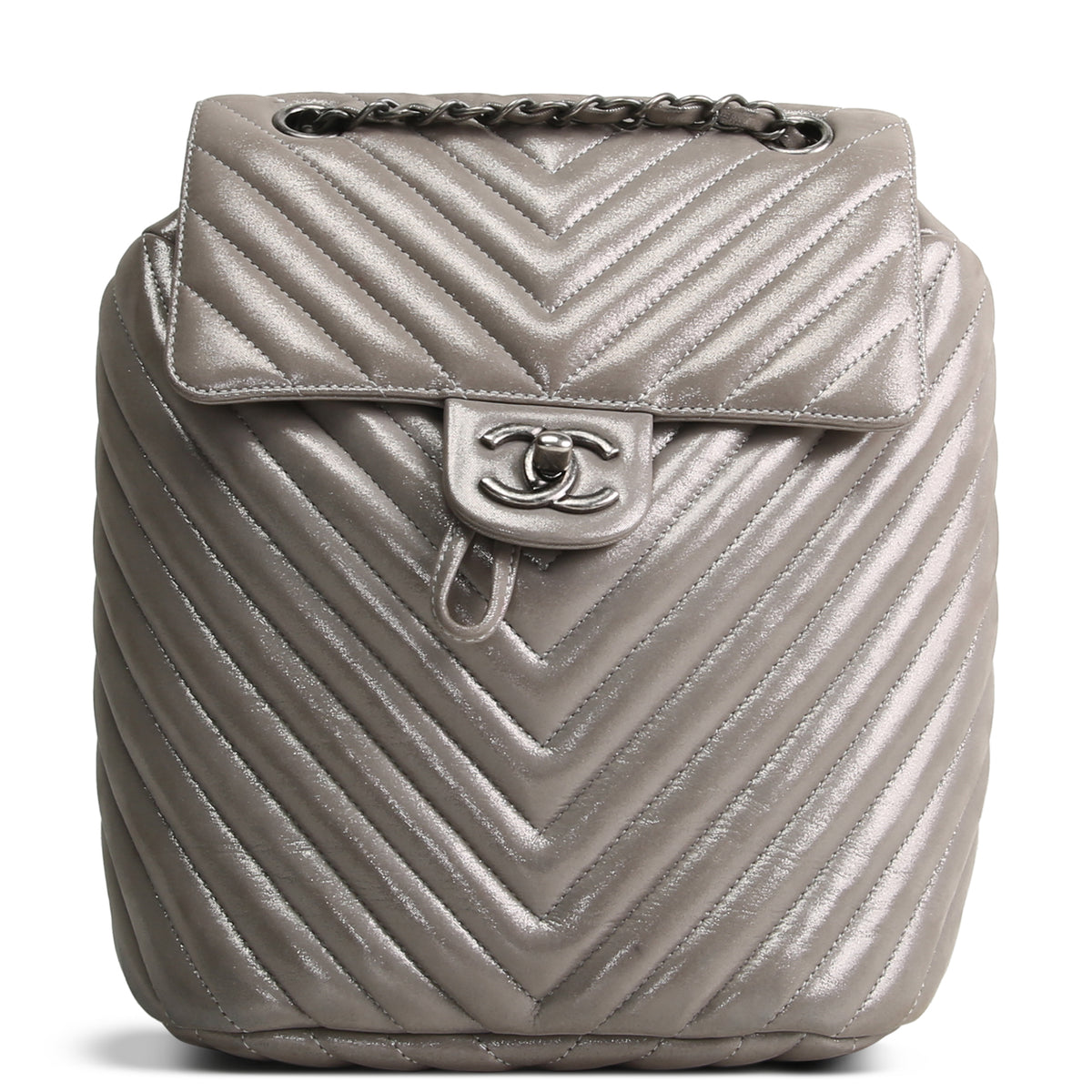 CHANEL Chevron Urban Spirit Backpack - Metallic Silver OUTLET FINAL SALE