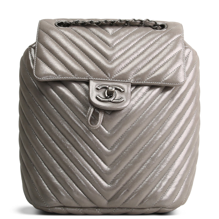 CHANEL Chevron Urban Spirit Backpack - Metallic Silver OUTLET FINAL SALE