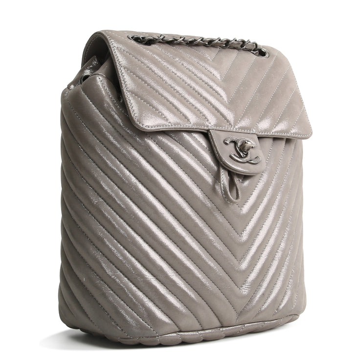 CHANEL Chevron Urban Spirit Backpack - Metallic Silver OUTLET FINAL SALE