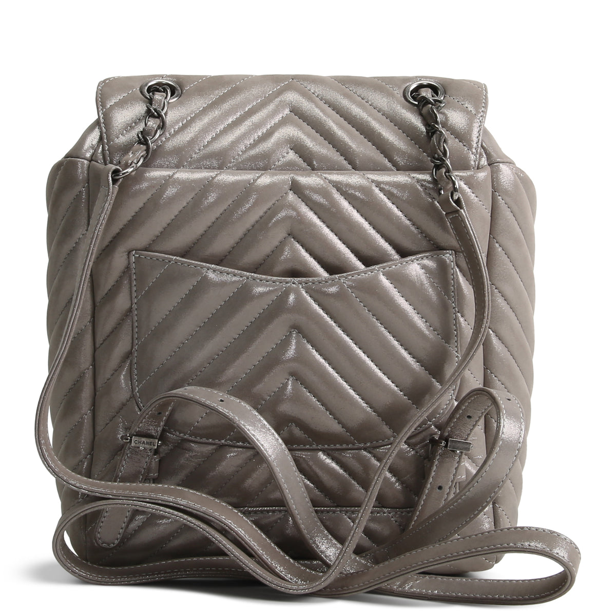 CHANEL Chevron Urban Spirit Backpack - Metallic Silver OUTLET FINAL SALE