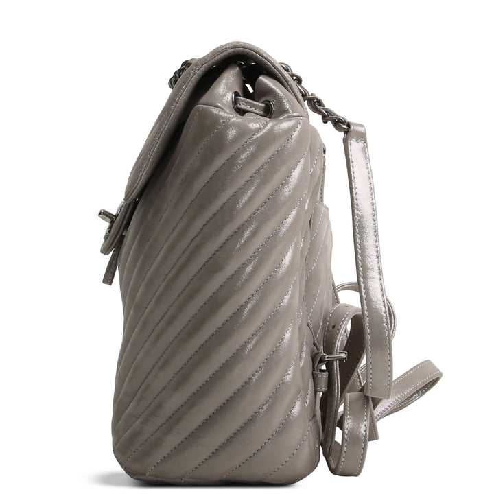 CHANEL Chevron Urban Spirit Backpack - Metallic Silver OUTLET FINAL SALE