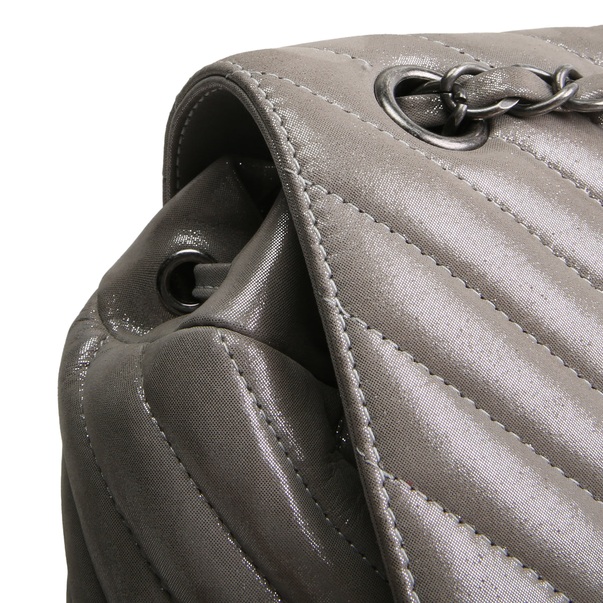CHANEL Chevron Urban Spirit Backpack - Metallic Silver OUTLET FINAL SALE