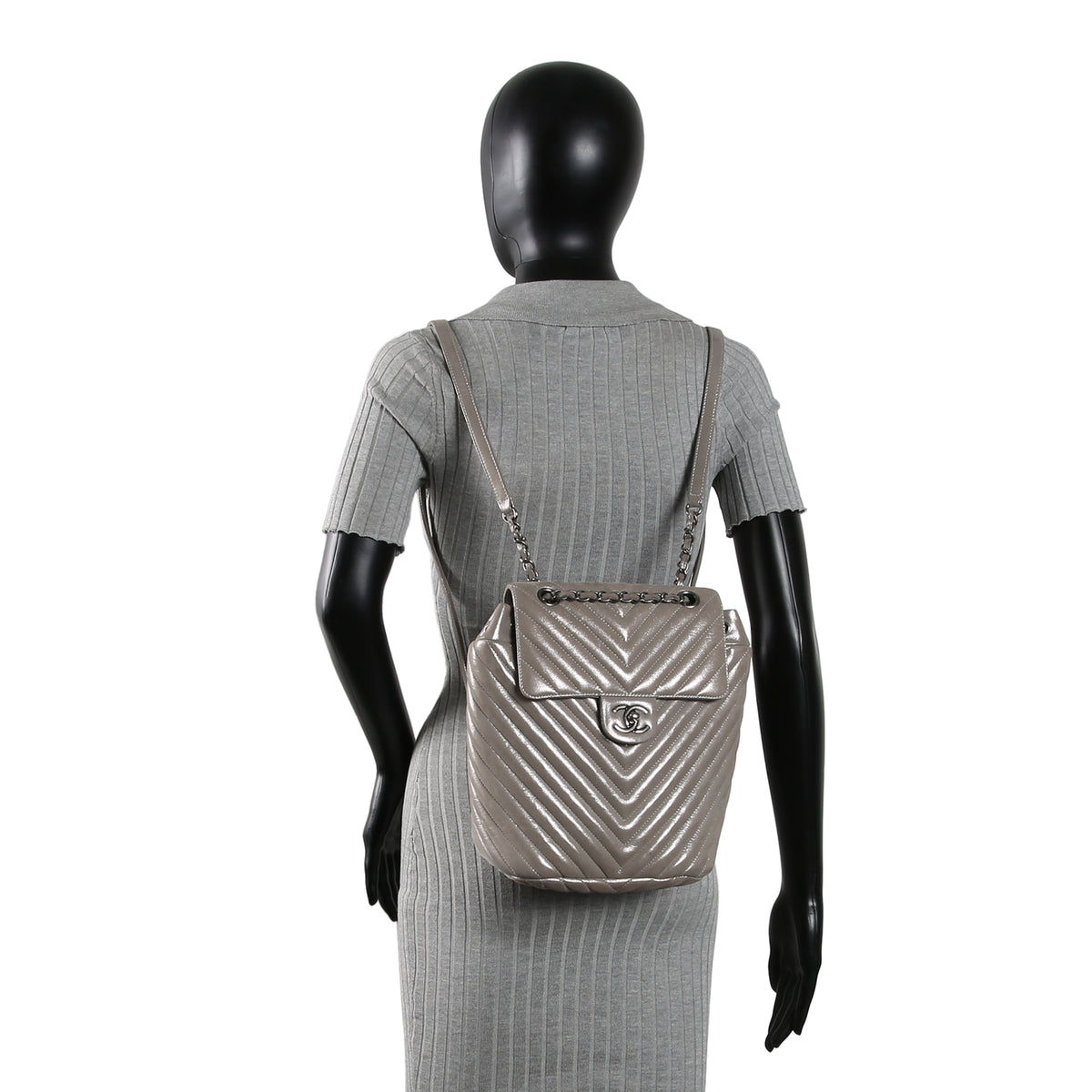 CHANEL Chevron Urban Spirit Backpack - Metallic Silver OUTLET FINAL SALE