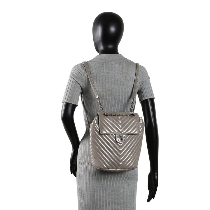 CHANEL Chevron Urban Spirit Backpack - Metallic Silver OUTLET FINAL SALE