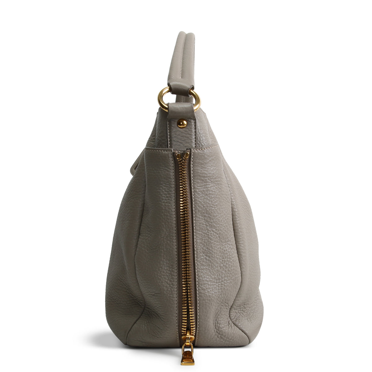 PRADA Vitello Daino Double Zip Pocket Hobo - Grey