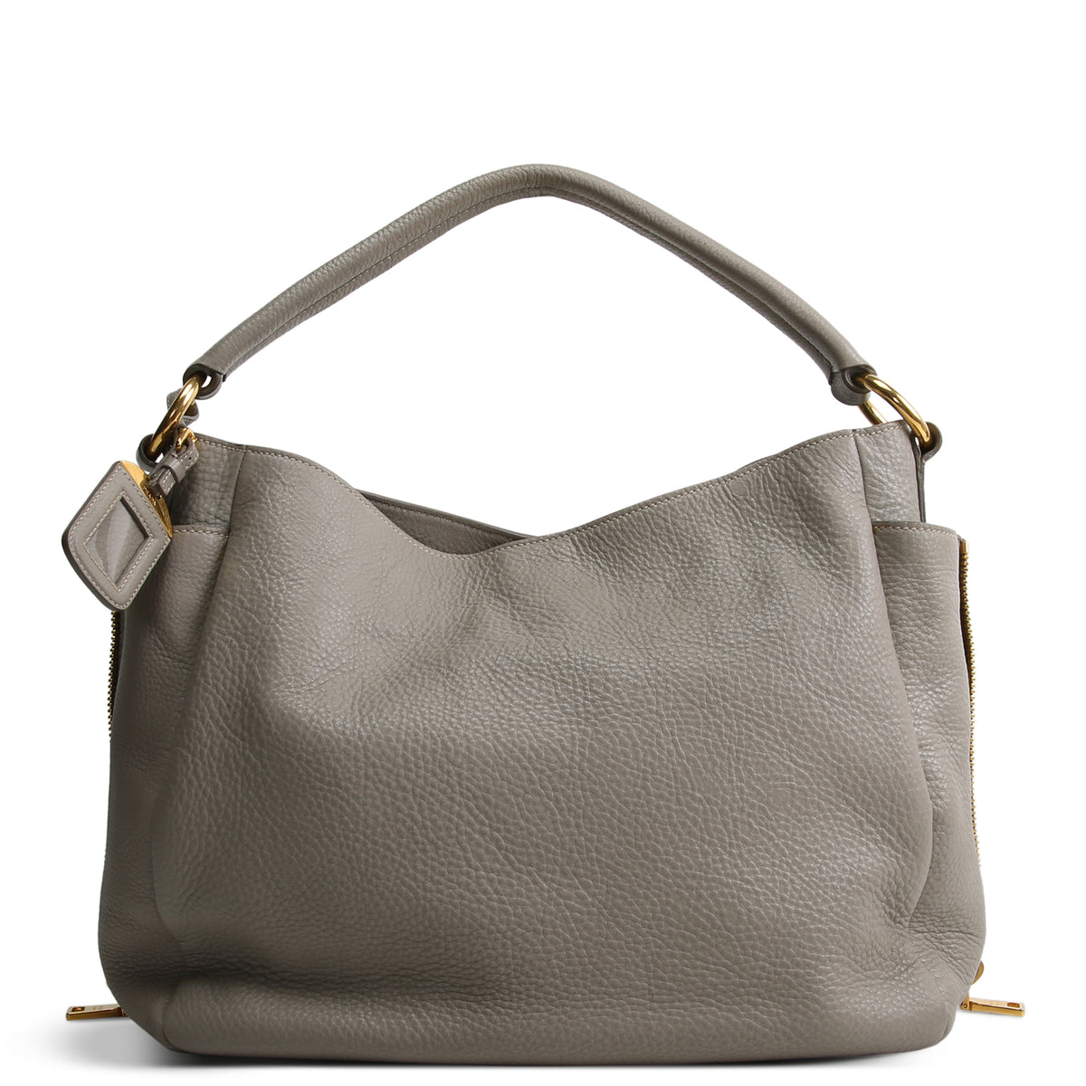 PRADA Vitello Daino Double Zip Pocket Hobo - Grey