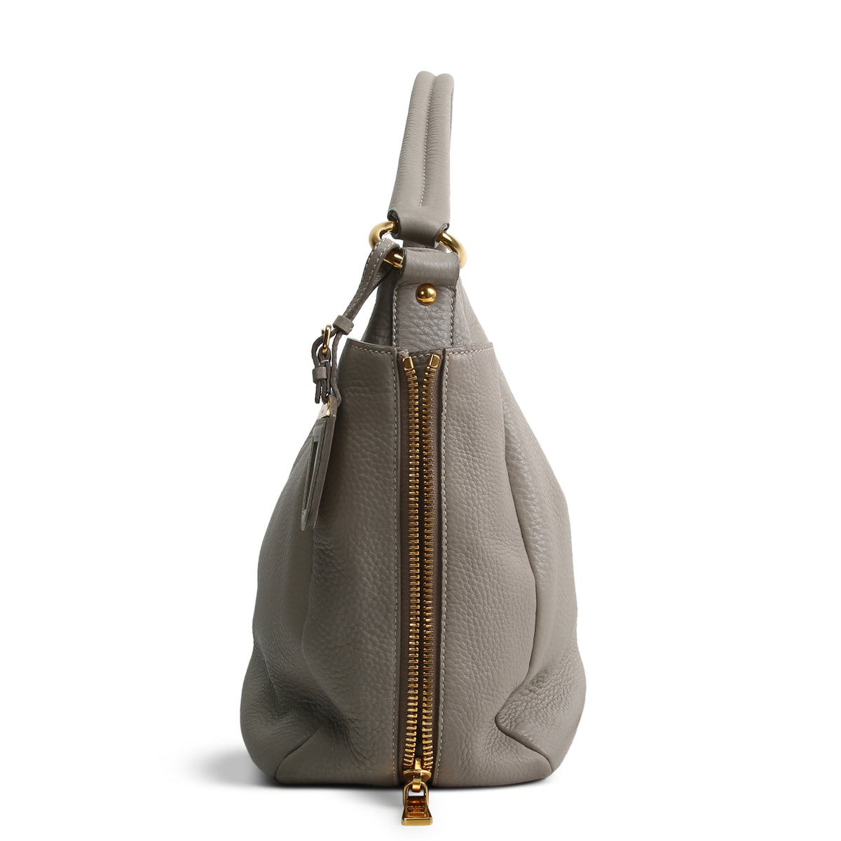 PRADA Vitello Daino Double Zip Pocket Hobo - Grey