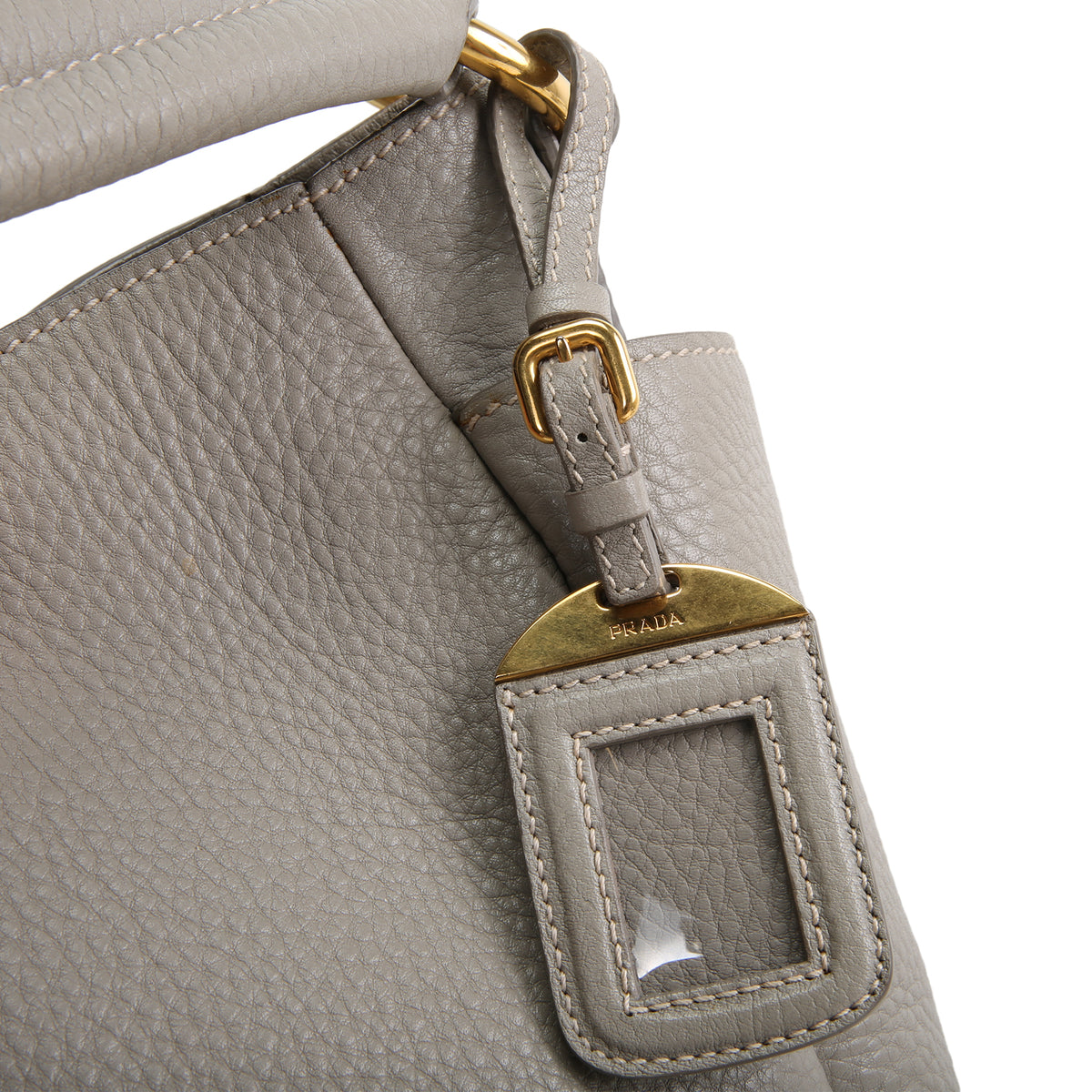 PRADA Vitello Daino Double Zip Pocket Hobo - Grey