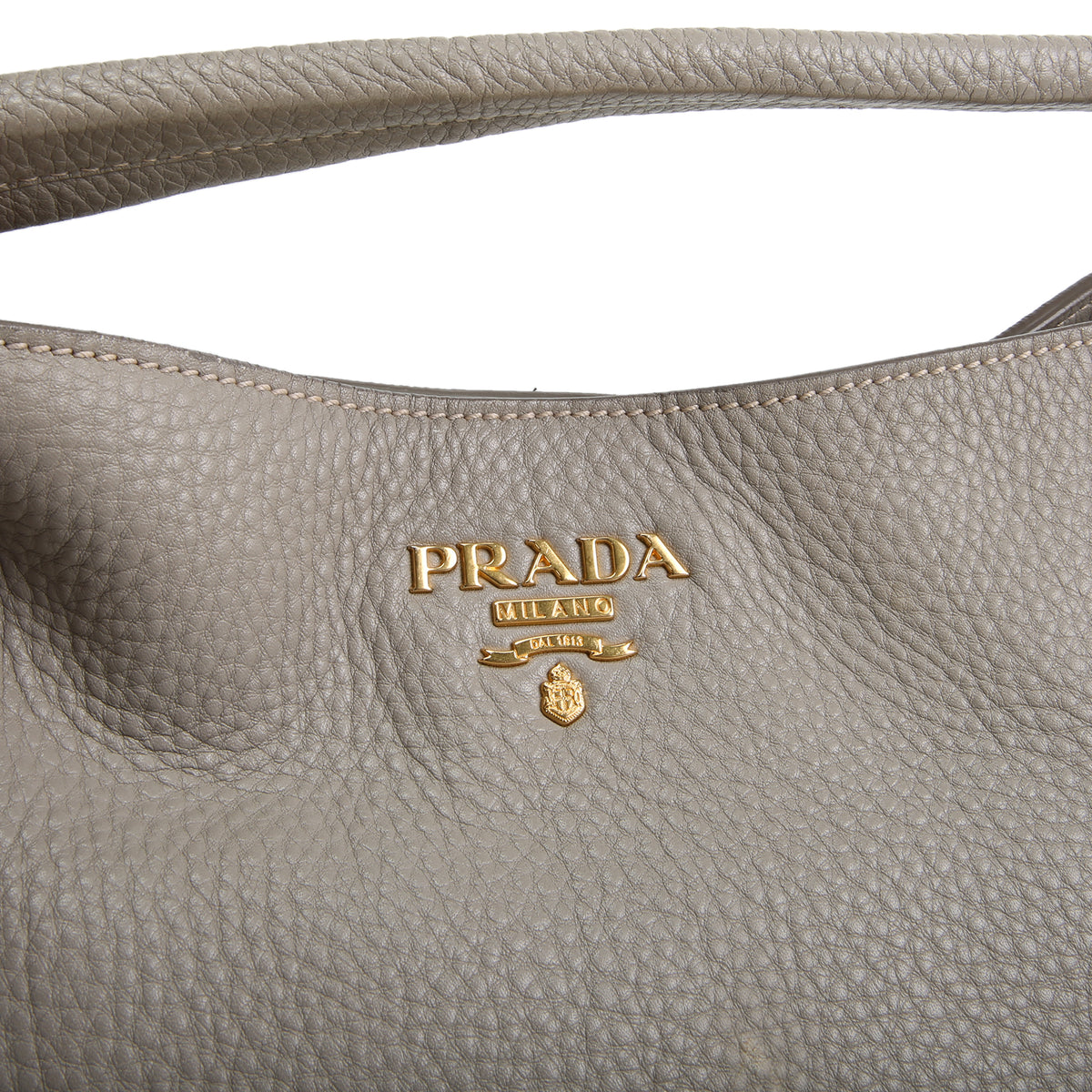 PRADA Vitello Daino Double Zip Pocket Hobo - Grey