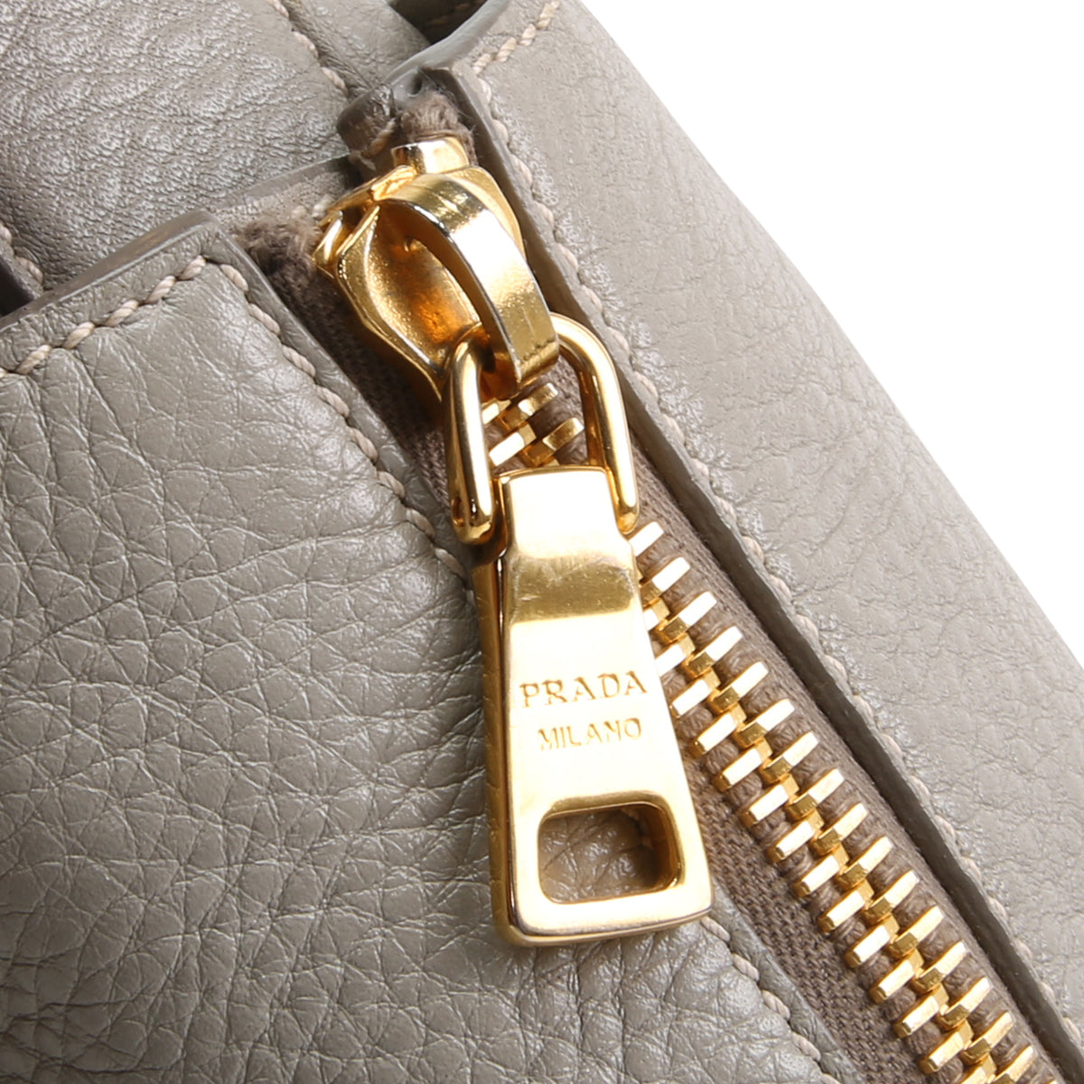PRADA Vitello Daino Double Zip Pocket Hobo - Grey