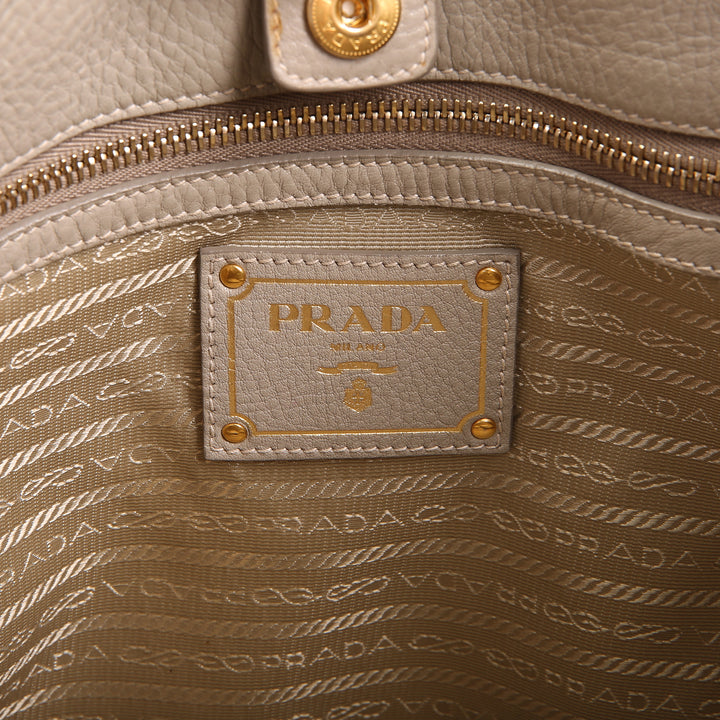 PRADA Vitello Daino Double Zip Pocket Hobo - Grey