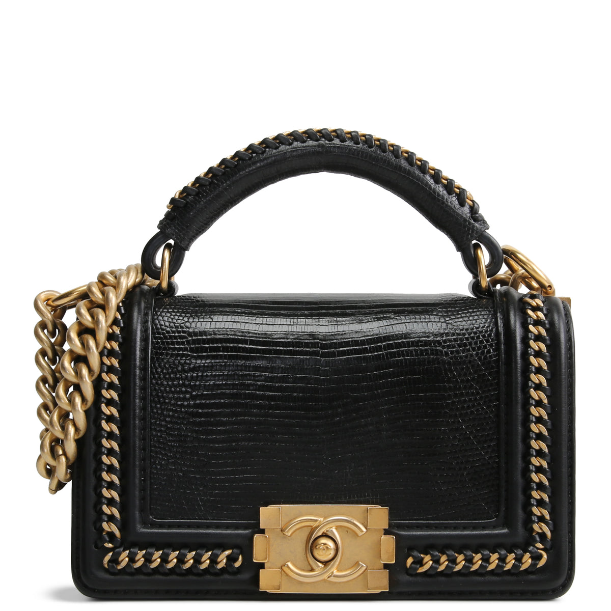 CHANEL Small Lizard Top Handle Boy Bag