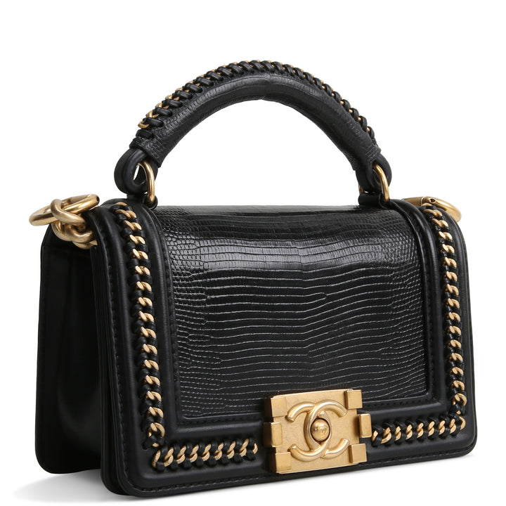 CHANEL Small Lizard Top Handle Boy Bag