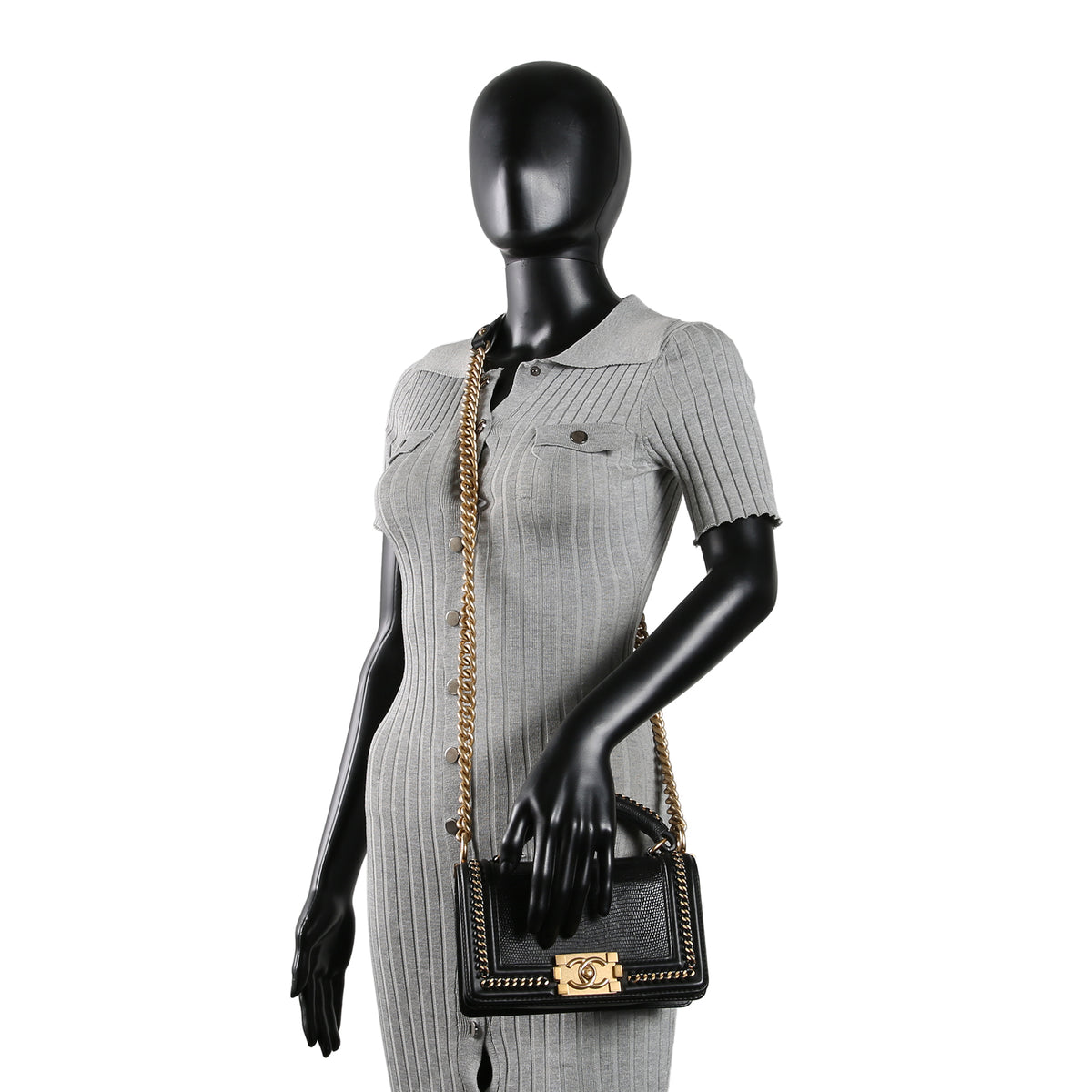 CHANEL Small Lizard Top Handle Boy Bag