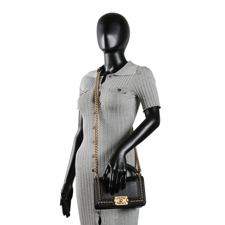 CHANEL Small Lizard Top Handle Boy Bag