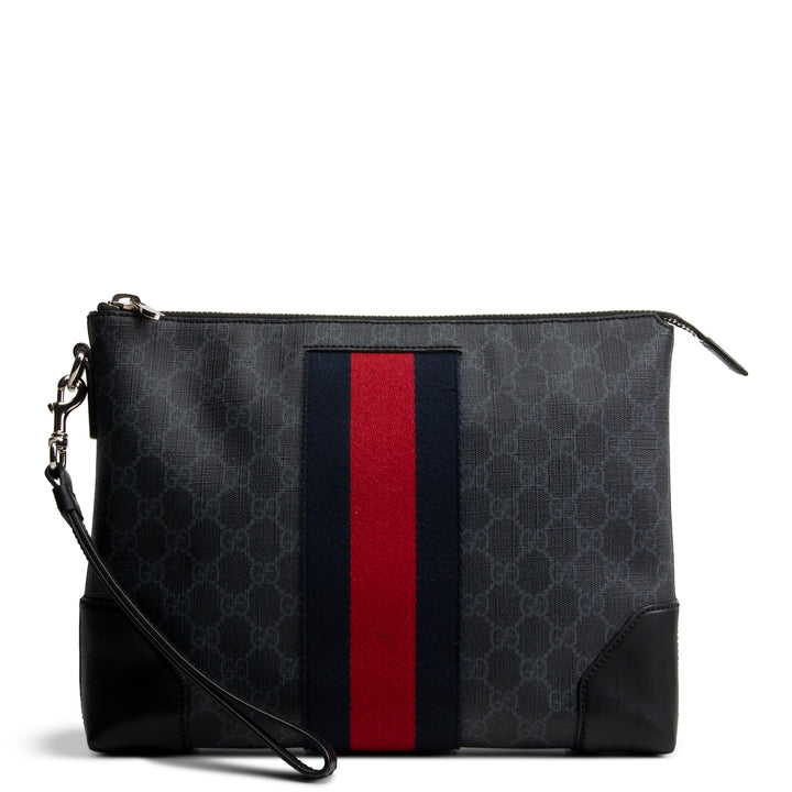 GUCCI GG Supreme Wristlet Pouch - Black