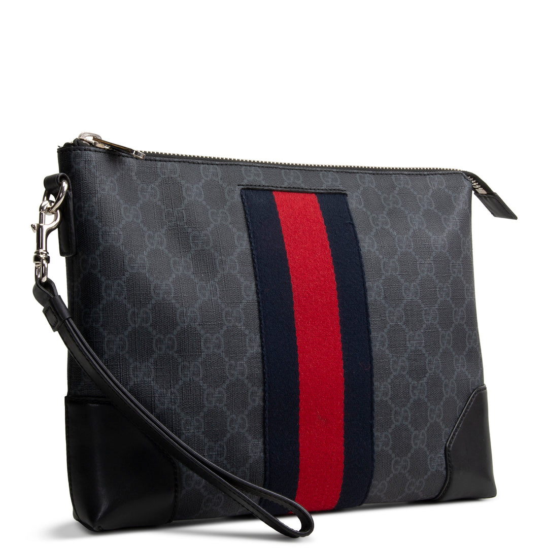 GUCCI GG Supreme Wristlet Pouch - Black