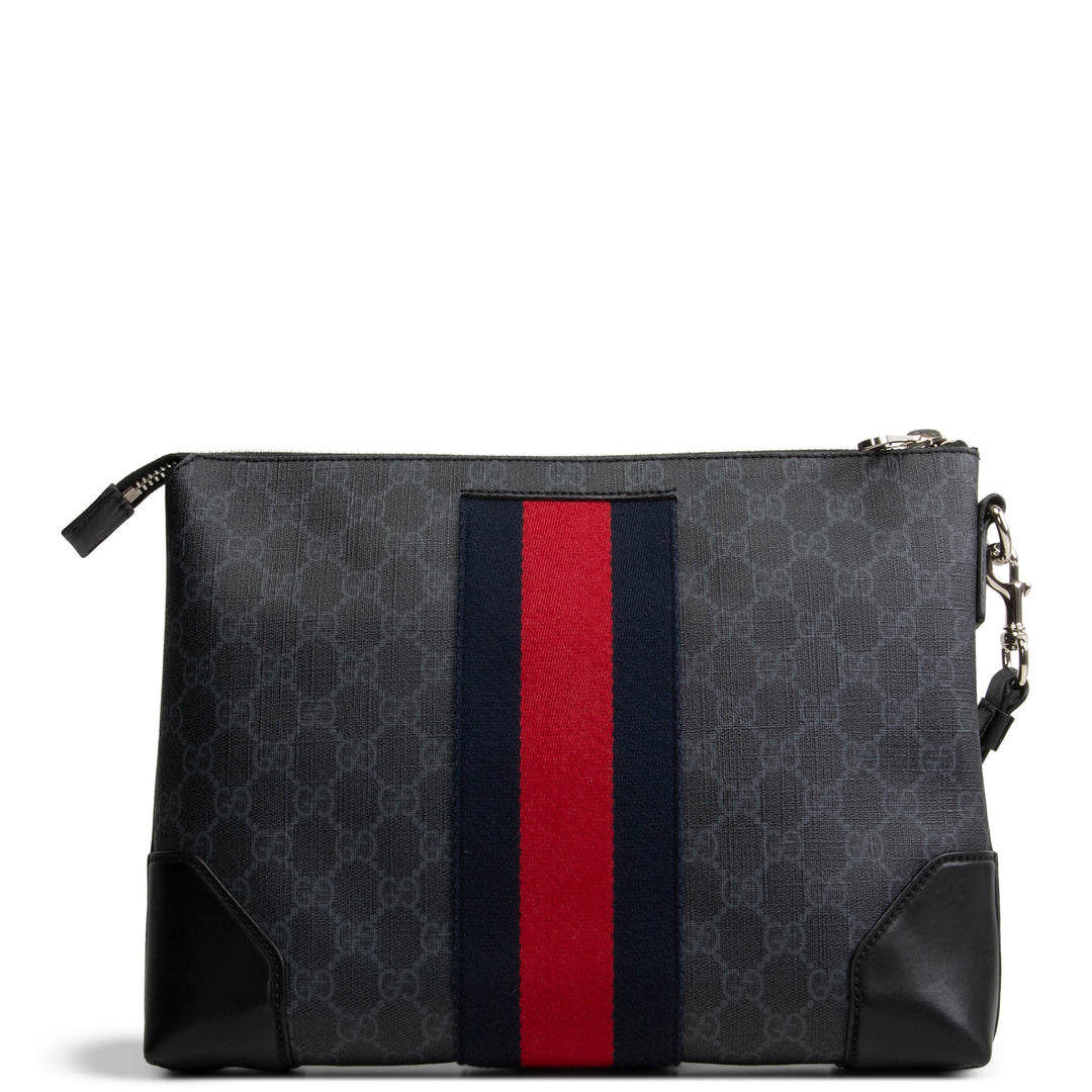 GUCCI GG Supreme Wristlet Pouch - Black