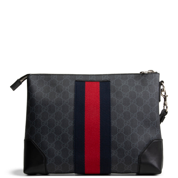GUCCI GG Supreme Wristlet Pouch - Black