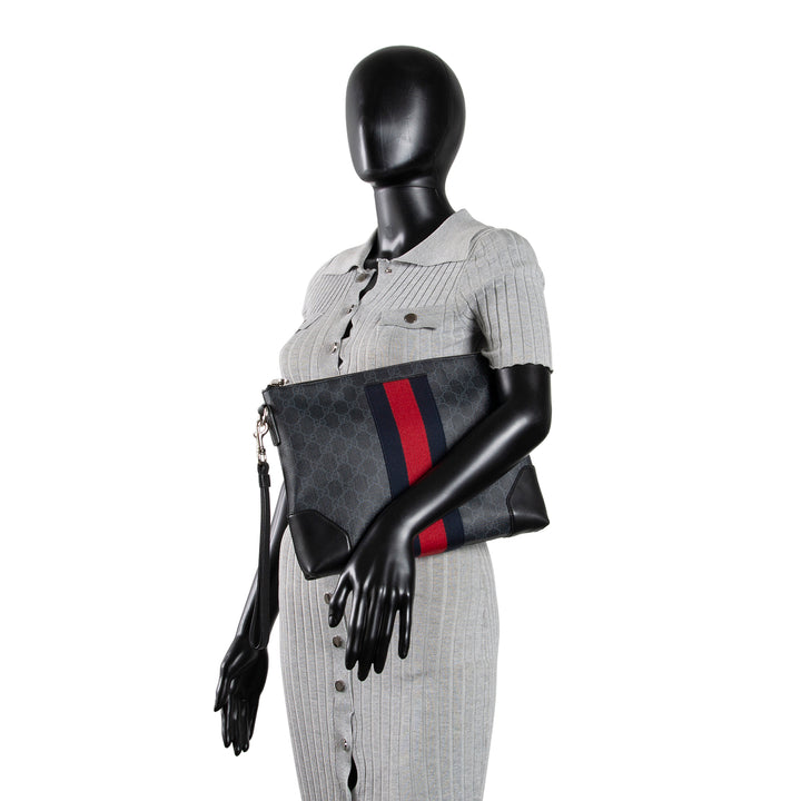 GUCCI GG Supreme Wristlet Pouch - Black