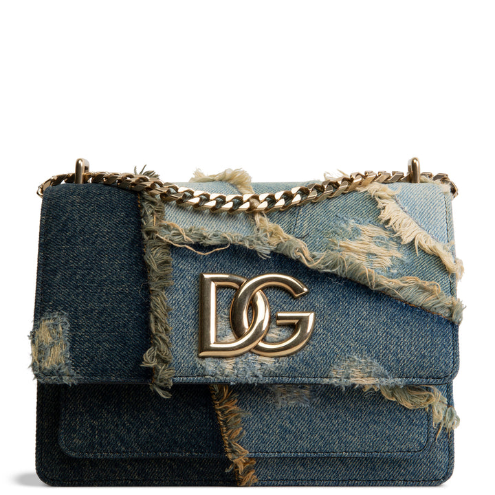 DOLCE & GABANNA Logo Plaque Denim Patch Work Bag